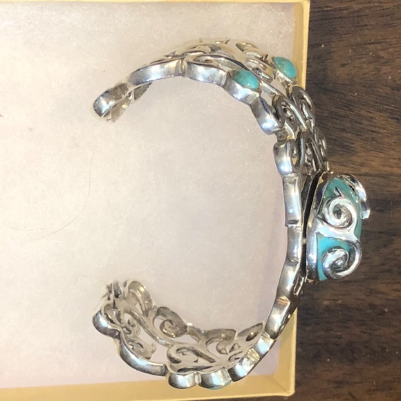 BARSE Sterling Silver Scroll Filigree Overlay Turquoise Cabochon Cuff Bracelet - Picture 4 of 5